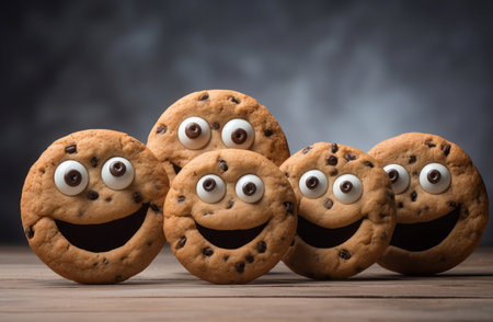 Humorous Funny cookie characters. Funny face biscuit. Generate Aiの素材