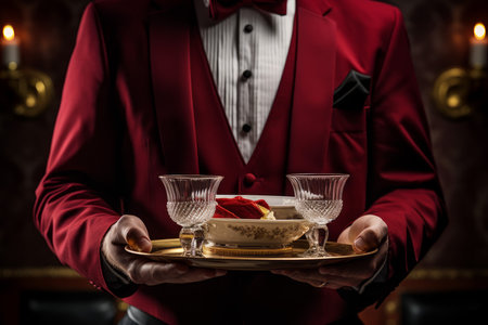 Hands wedding waiter. Event party. Generate Aiの素材