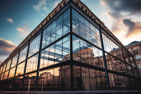 Expansive Glass fronted building. Exterior modern city. Generate AIの素材