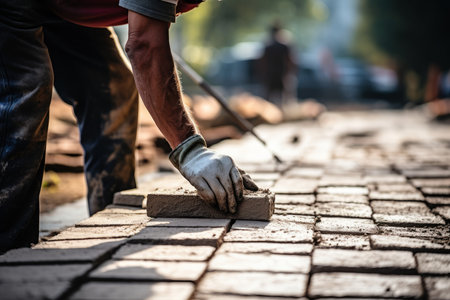 Precise Professional paver worker street. Industry path. Generate AIの素材