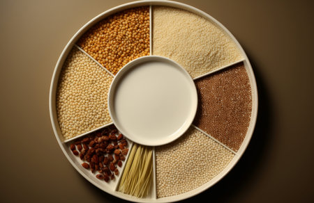 Diverse Grains plate. Cereal meal food. Generate AIの素材