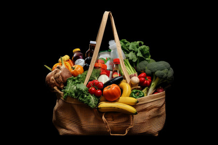 Brimming Grocery full bag. Food product. Generate Aiの素材
