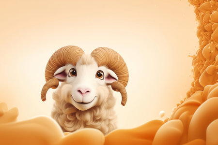 Head cute ram nature. Sunny wild. Generate Aiの素材