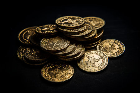 Treasured Gold coins. Sign city cash. Generate Aiの素材