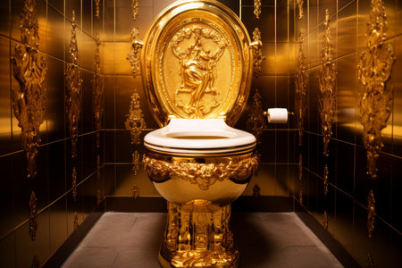 Opulent Gold toilet. Golden bowl seat. Generate Aiの素材
