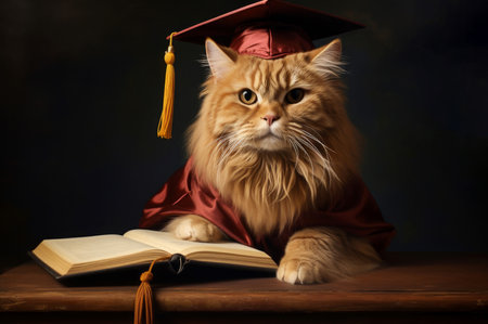 Curious Graduate cat smart. Kitten scientist. Generate AIの素材