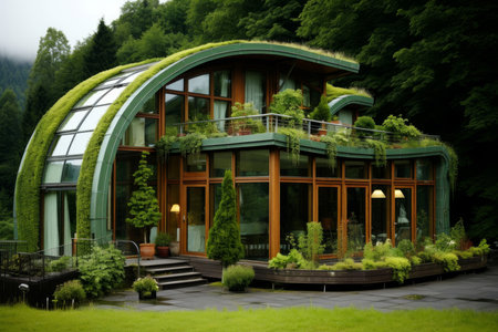 Innovative Green eco house. Nature ecology friendly. Generate Aiの素材