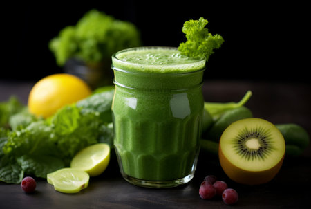 Vibrant Green fruit smoothie. Food organic. Generate Aiの素材