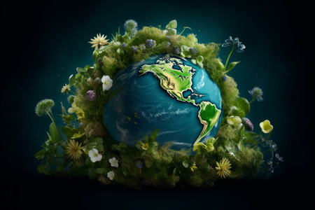 Vibrant Green planet earth cover. Cover design art. Generate Aiの素材