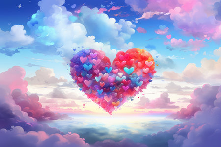 Imaginative Heart clouds colorful. Season heaven. Generate Aiの素材