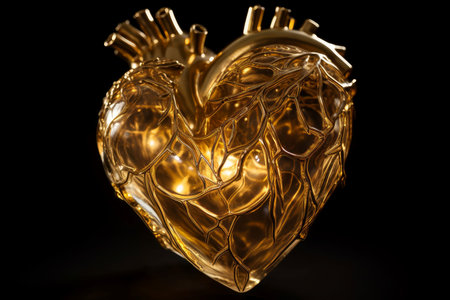 Exquisite Transparent golden heart. Love romantic. Generate Aiの素材