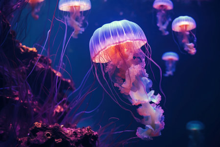 Radiant Jellyfish glowing pink underwater color. Flower deep. Generate AIの素材