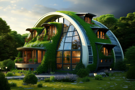 Durable Green eco house. Nature ecology friendly. Generate Aiの写真素材