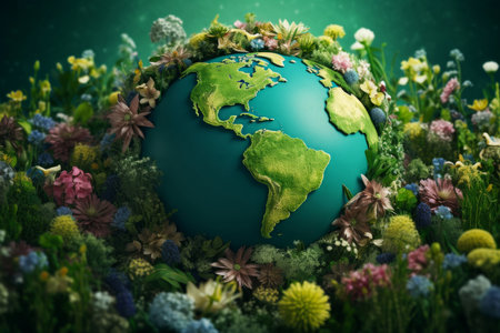 Thriving Green planet earth cover. Cover design art. Generate Aiの写真素材
