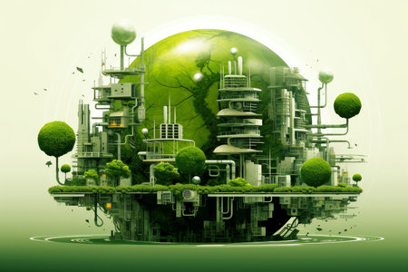 Renewable Green technology leaf. Nature industry. Generate Ai