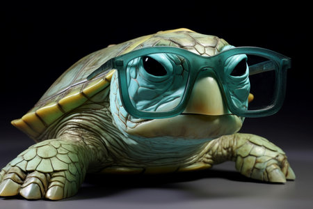 Green turtle glasses funny. Shell mascot. Generate Ai