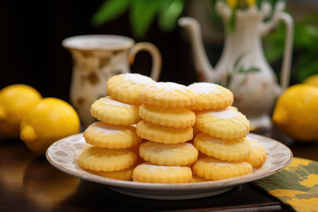 Sweet Lemon cheese cookies. Sugar pastry. Generate Aiの素材