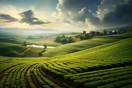 Verdant Agricultural wheat landscape. Gold food. Generate Aiの素材