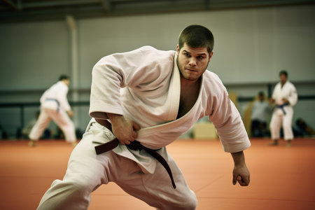 Male training judo. Man training art male athlete. Generate Aiの素材