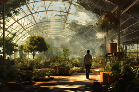 Thriving Man greenhouse plant. Organic adult. Generate Aiの素材
