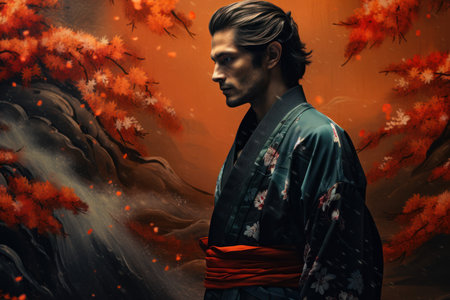 Traditional Man japanese kimono. Portrait asian. Generate Aiの素材