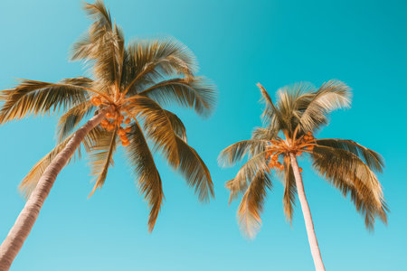Exotic Tropical palm trees view. Travel sunny. Generate Aiの素材