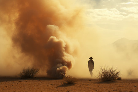 Man desert smoke. Poster action festival. Generate Aiの素材