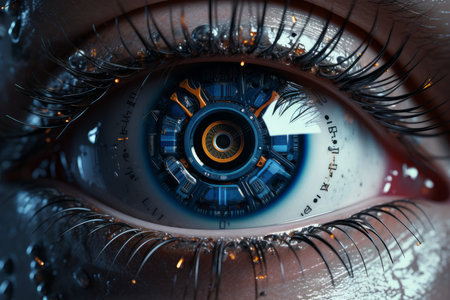 Detailed Human eye in robot. Digital futuristic. Generate Aiの素材