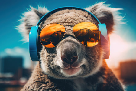 Wireless Koala headphones. Nature music animal. Generate Aiの素材