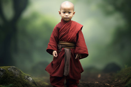 Spiritual Little asian monk. Kids thai culture. Generate Aiの素材