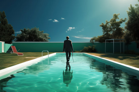 Athletic Man swim back pool. Person energy. Generate Aiの素材