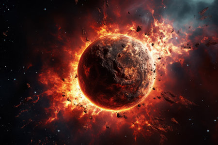 Vast Lava planet in space. Alien volcano. Generate Aiの素材