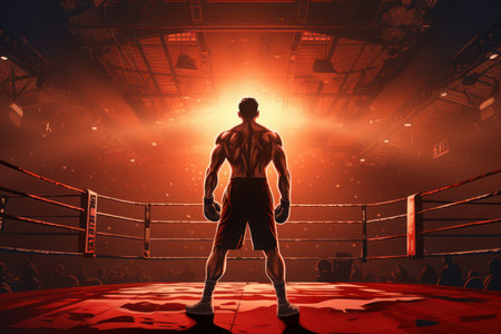 Strenuous Man boxing ring lights. Interior martial gym. Generate Aiの素材