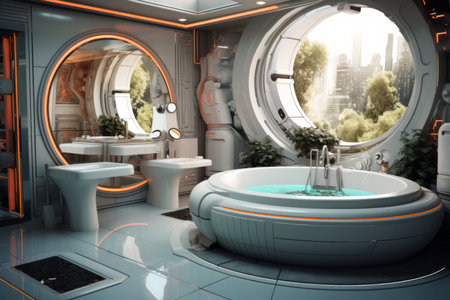 Innovative Interior modern futuristic bathroom. Home decor. Generate AIの素材