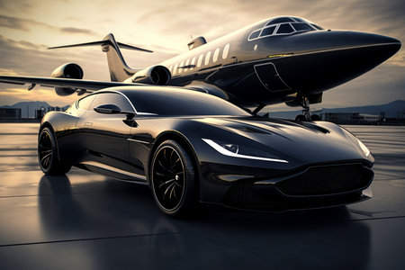 Opulent Luxury car private jet. Air private. Generate AIの素材