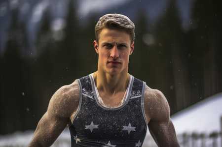 Determined Man athlete mountain run sport. Training young. Generate Aiの素材