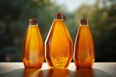 Golden Honey bottle jar. Eco product. Generate Aiの素材