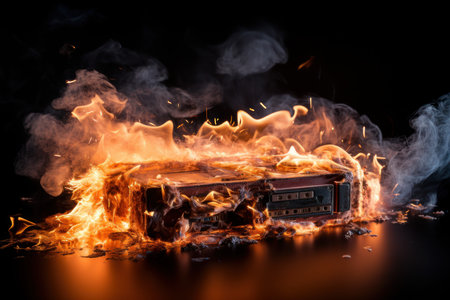Hazardous Lithium battery fire. Electronic danger. Generate Aiの素材
