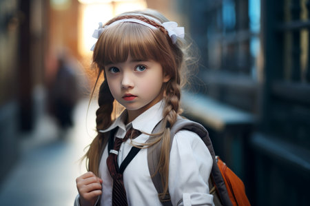 Picturesque Girl school campus. Young people education. Generate Aiの素材