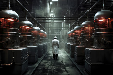 Digital Man factory tablet work. Energy production. Generate Aiの素材