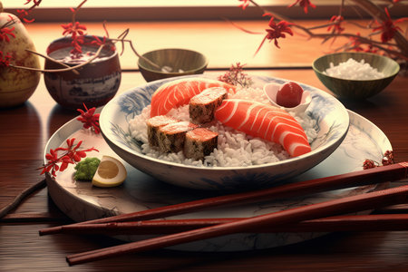 Appetizing Japanese food noodle. Meal cuisine bowl. Generate Aiの素材