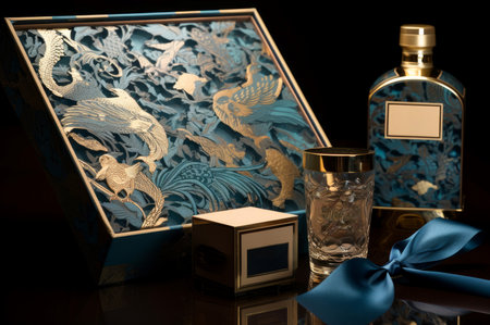 Surprising Golden ribbon gift box confetti. New holiday. Generate Aiの素材