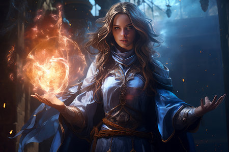 Imaginative Mage woman fantasy dungeon. Magic power. Generate Aiの素材