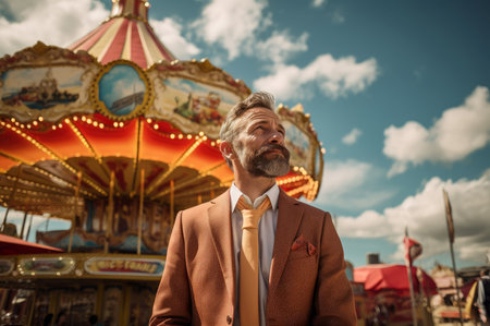 Imaginative Man amusement park. Happy young fun. Generate Aiの素材