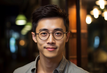 Scholarly Man asian glasses. Adult portrait. Generate Aiの素材