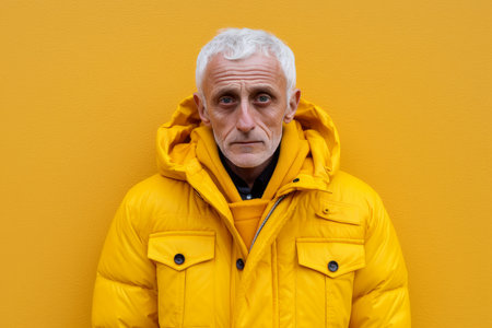 Hunched Old man yellow jacket. Old fun model. Generate Aiの素材