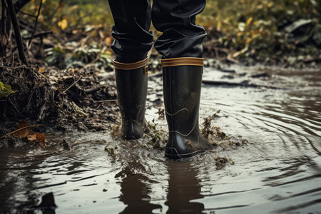 Protective Boots rubber in flooded house. After big rain. Generate Aiの素材