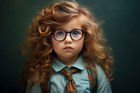 Fashionable Little girl glasses. Smart child. Fictional person. Generate Aiの素材