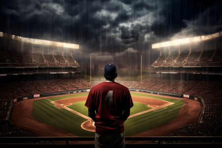 Lively Man baseball stadium. Game action bat. Generate Aiの素材