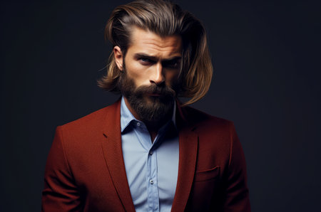 Elegant Man fashionable hairstyle. Happy people male young guy. Generate Aiの素材
